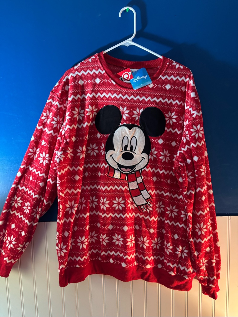 Disney Red Mickey Mouse Crewneck Sweater with Holiday Knit